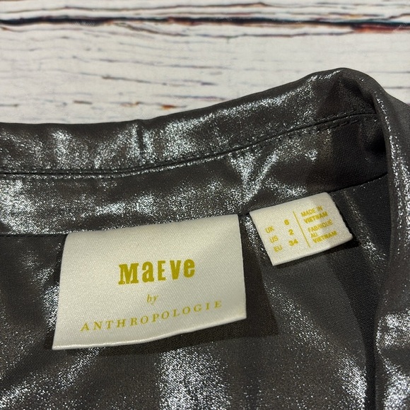 Anthropologie Maeve Zada Silver Metallic Dark Blazer Jacket - Picture 3 of 10